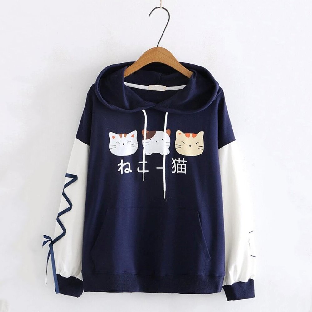 kawaiies-softtoys-plushies-kawaii-plush-Three Kawaii Cats Long Sleeve Two-Tone Cotton Hoodie Hoodies 