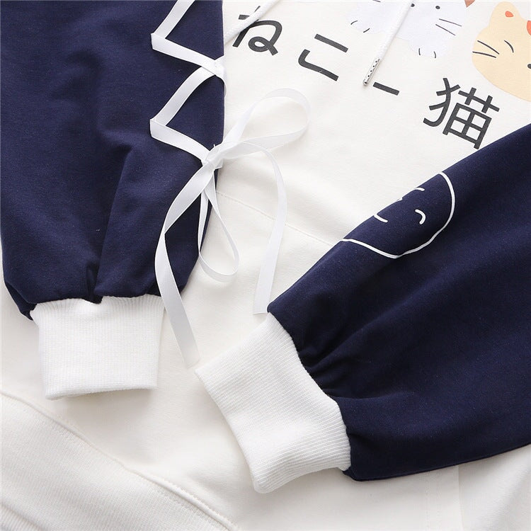 kawaiies-softtoys-plushies-kawaii-plush-Three Kawaii Cats Long Sleeve Two-Tone Cotton Hoodie Hoodies 