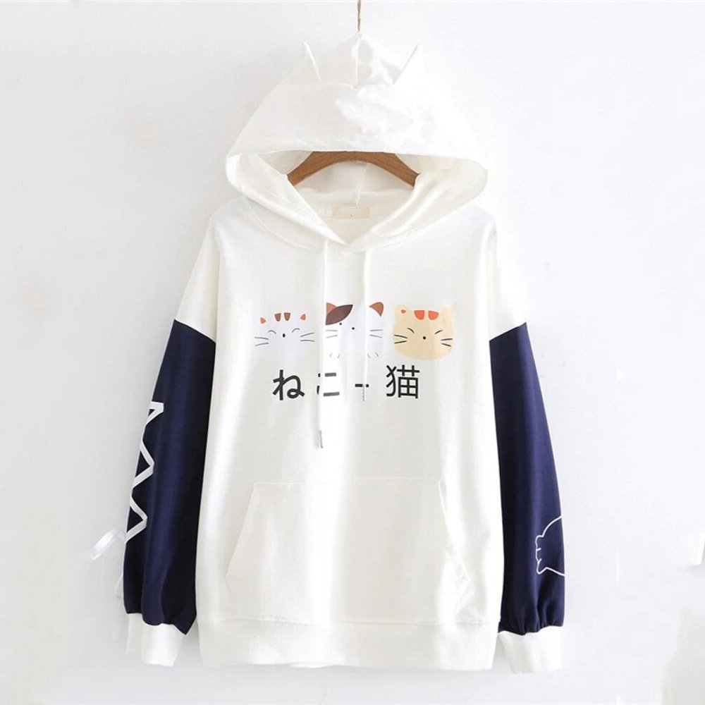 kawaiies-softtoys-plushies-kawaii-plush-Three Kawaii Cats Long Sleeve Two-Tone Cotton Hoodie Hoodies 