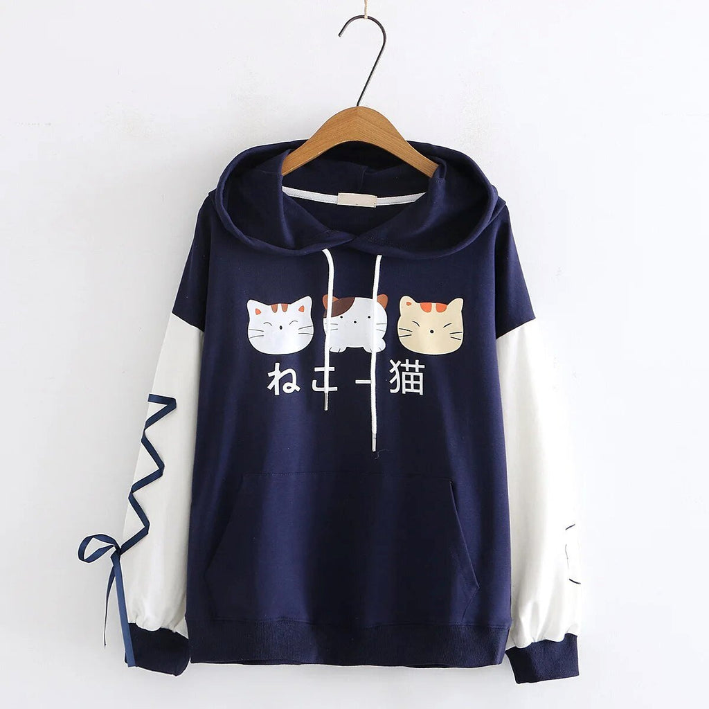 kawaiies-softtoys-plushies-kawaii-plush-Three Kawaii Cats Long Sleeve Two-Tone Cotton Hoodie Hoodies 