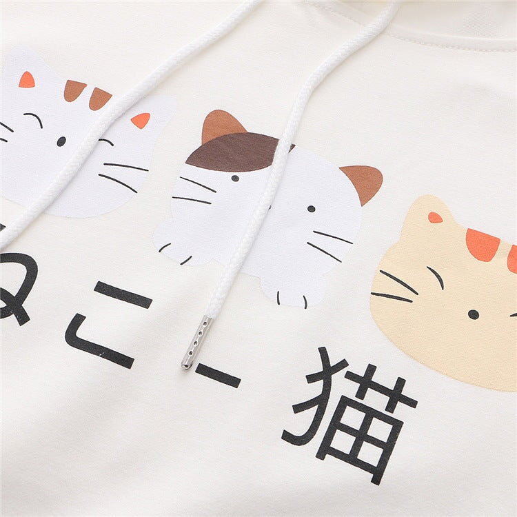 kawaiies-softtoys-plushies-kawaii-plush-Three Kawaii Cats Long Sleeve Two-Tone Cotton Hoodie Hoodies 