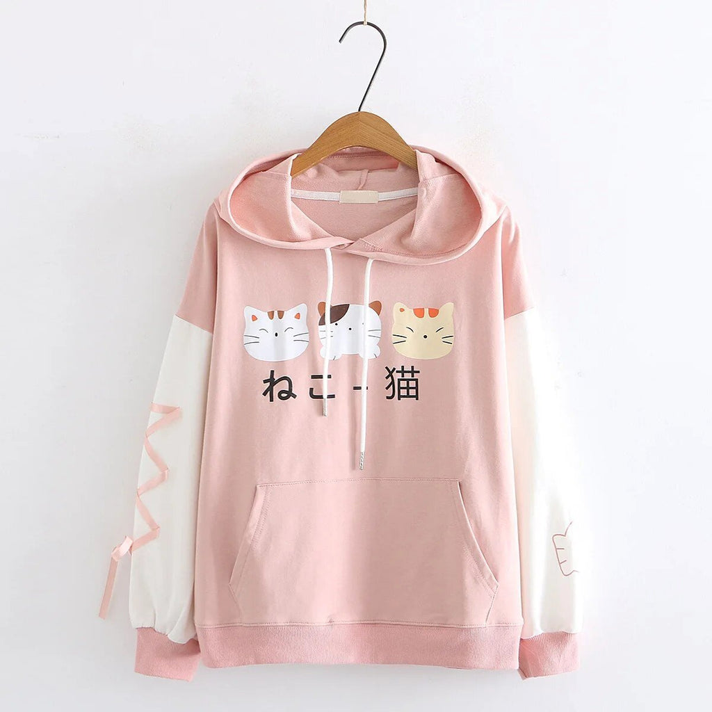 kawaiies-softtoys-plushies-kawaii-plush-Three Kawaii Cats Long Sleeve Two-Tone Cotton Hoodie Hoodies 