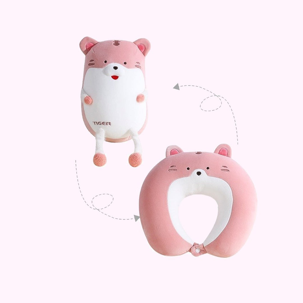 Tiger & Hamster 2-in-1 Travel Neck Support Pillow & Plushie - Kawaiies - Adorable - Cute - Plushies - Plush - Kawaii
