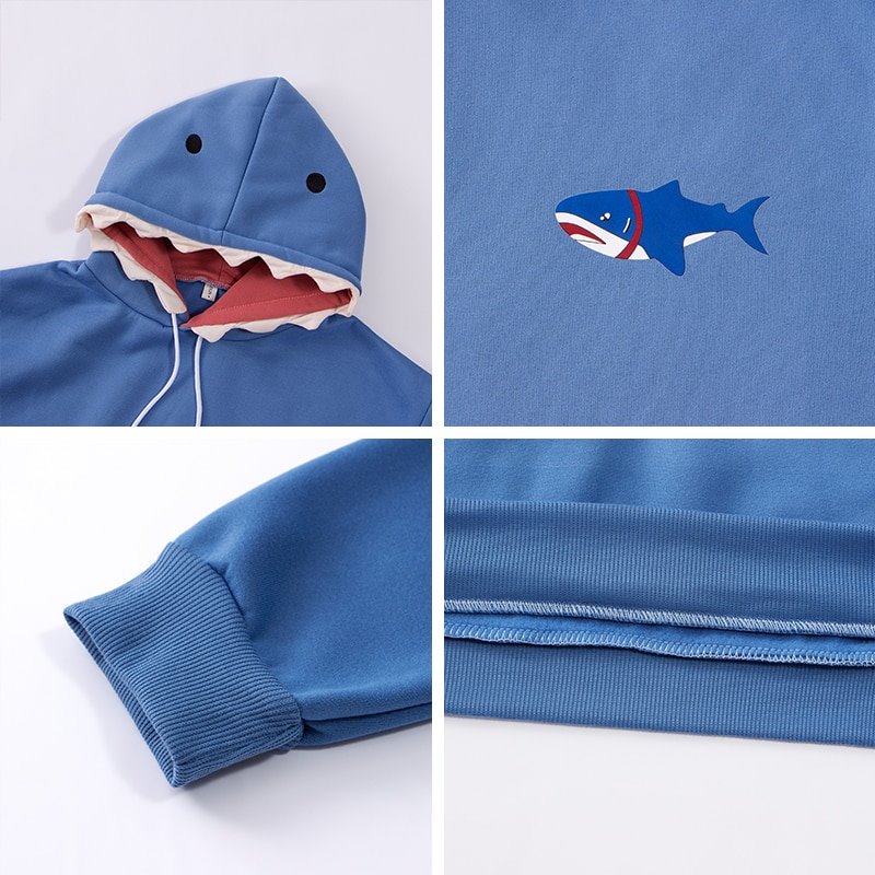 CKurityn Cute Shark Hoodie Long Sleeve Blue Kawaii Animal Shark