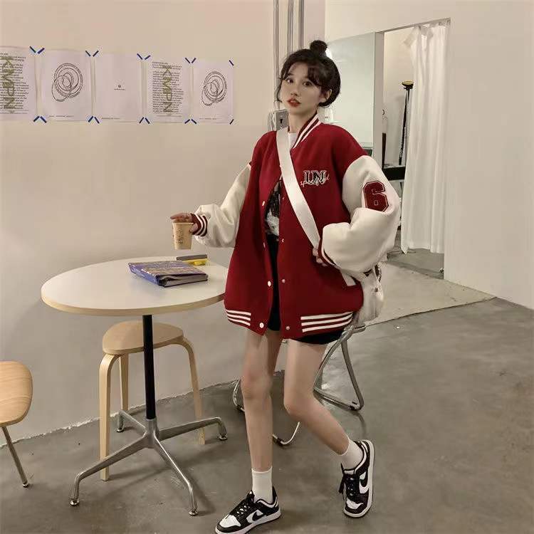 'Unspecified' Six Patch Striped Burgundy Brown Women's Varsity Jacket - Kawaiies - Adorable - Cute - Plushies - Plush - Kawaii