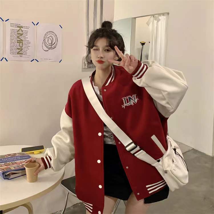 'Unspecified' Six Patch Striped Burgundy Brown Women's Varsity Jacket - Kawaiies - Adorable - Cute - Plushies - Plush - Kawaii