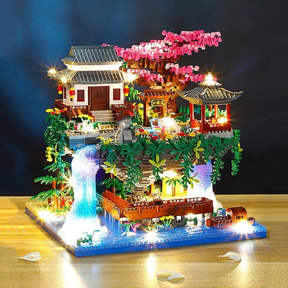 Waterfall Japanese House Sakura Tree Floating Island Nano Building Blocks | Limited Stock - Kawaiies - Adorable - Cute - Plushies - Plush - Kawaii