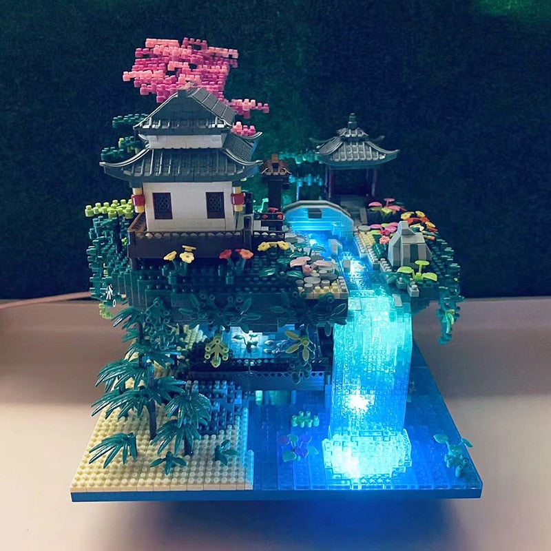 Waterfall Japanese House Sakura Tree Floating Island Nano Building Blocks | Limited Stock - Kawaiies - Adorable - Cute - Plushies - Plush - Kawaii