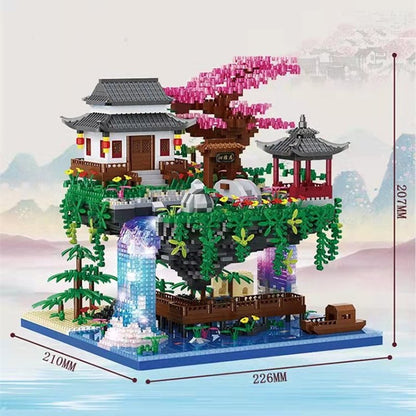 Waterfall Japanese House Sakura Tree Floating Island Nano Building Blocks | Limited Stock - Kawaiies - Adorable - Cute - Plushies - Plush - Kawaii