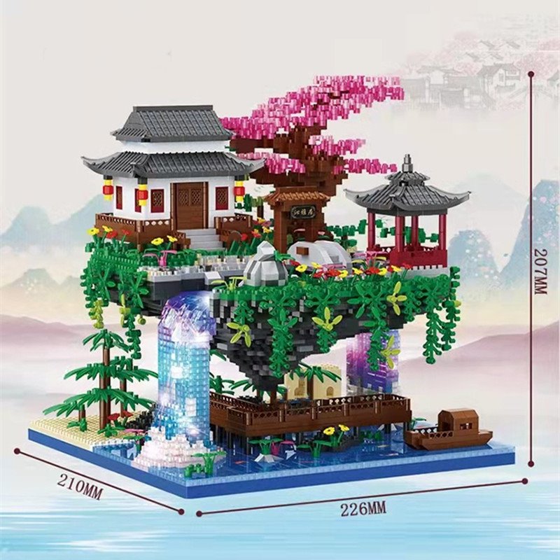 Waterfall Japanese House Sakura Tree Floating Island Nano Building Blocks | Limited Stock - Kawaiies - Adorable - Cute - Plushies - Plush - Kawaii