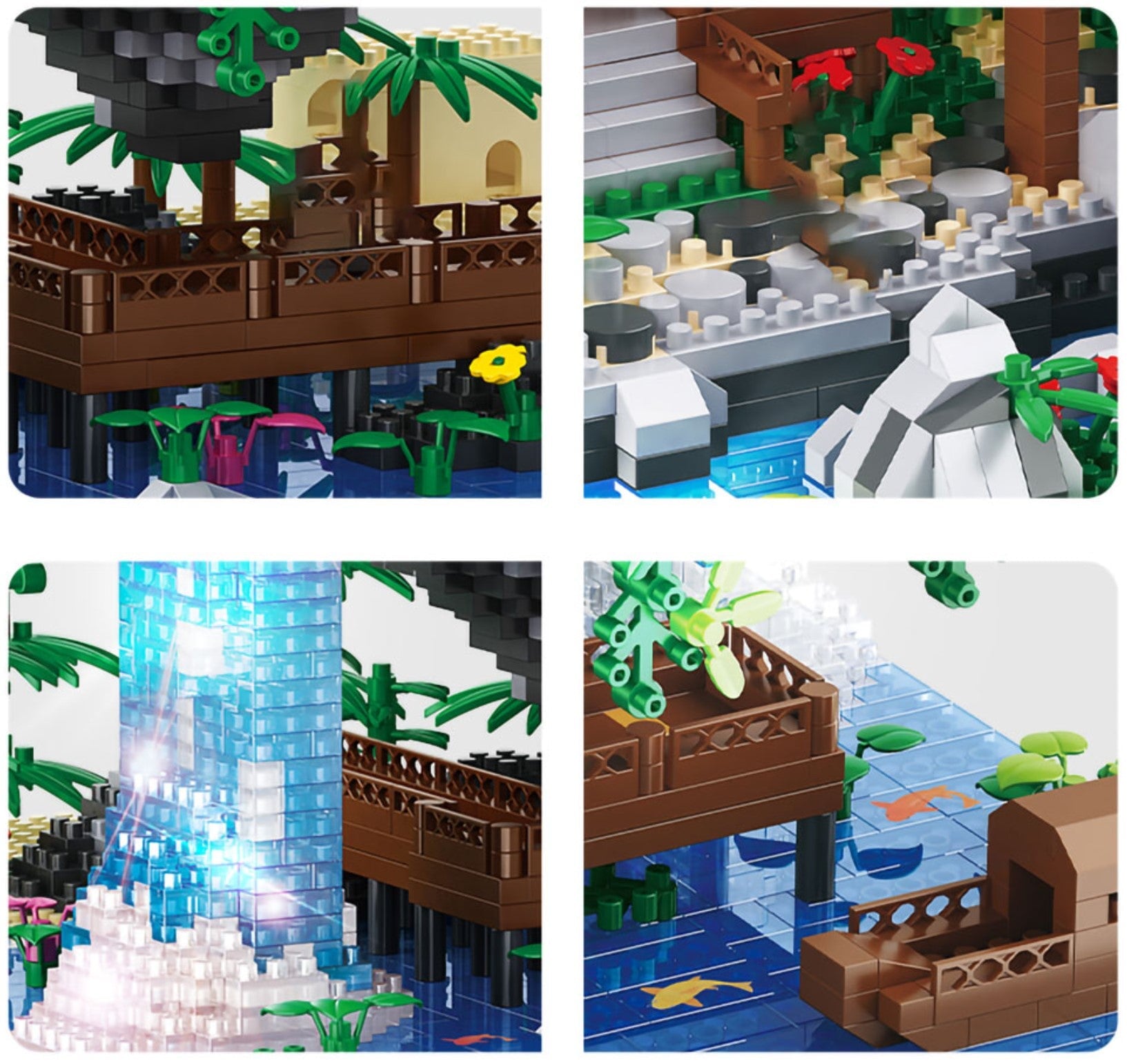 Waterfall Japanese House Sakura Tree Floating Island Nano Building Blocks | Limited Stock - Kawaiies - Adorable - Cute - Plushies - Plush - Kawaii