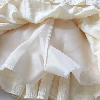 White Beige Ruffles Elastic High Waist Mini Skirt - Kawaiies - Adorable - Cute - Plushies - Plush - Kawaii