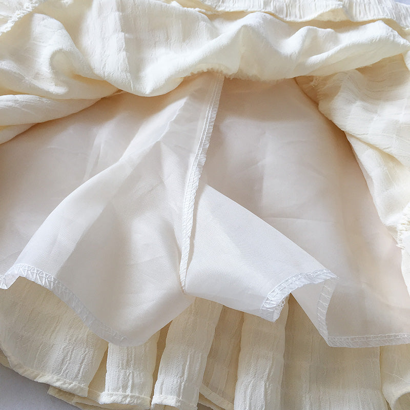 White Beige Ruffles Elastic High Waist Mini Skirt - Kawaiies - Adorable - Cute - Plushies - Plush - Kawaii