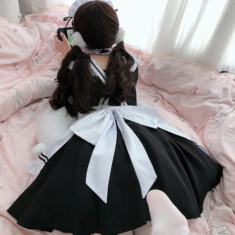 White Black Striped Lolita Maid Cosplay Women's Dress – Kawaiies