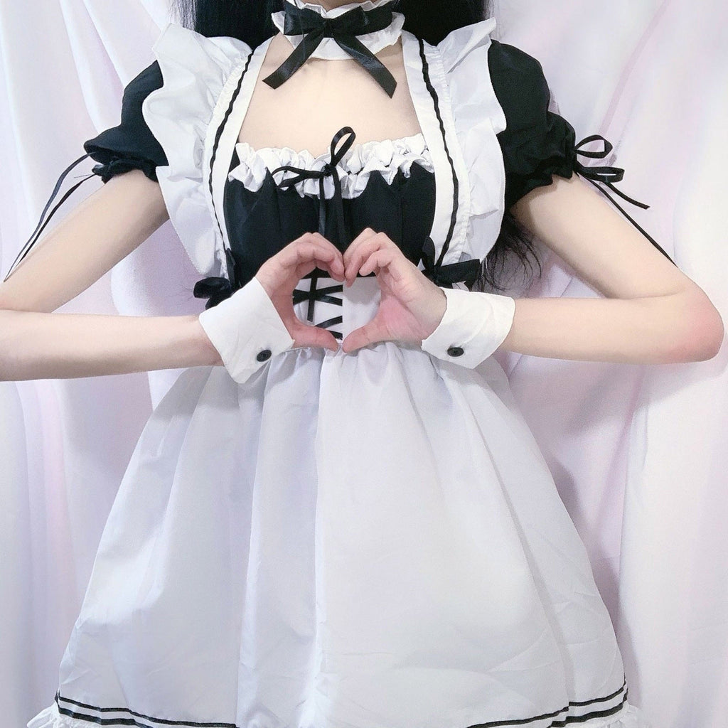 White Black Striped Lolita Maid Cosplay Women's Dress - Kawaiies - Adorable - Cute - Plushies - Plush - Kawaii