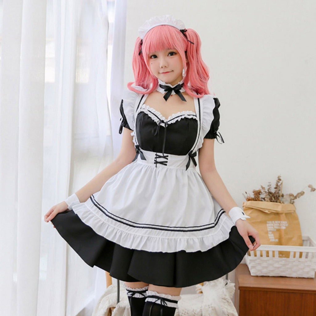 White Black Striped Lolita Maid Cosplay Women's Dress - Kawaiies - Adorable - Cute - Plushies - Plush - Kawaii