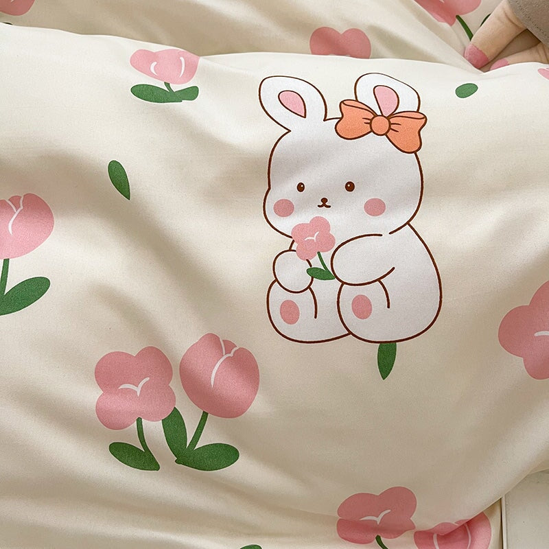 kawaiies-softtoys-plushies-kawaii-plush-White Bunny Peach Flower Bedding Set Home Decor 