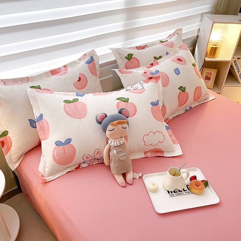 kawaiies-softtoys-plushies-kawaii-plush-White Bunny Peach Flower Bedding Set Home Decor 