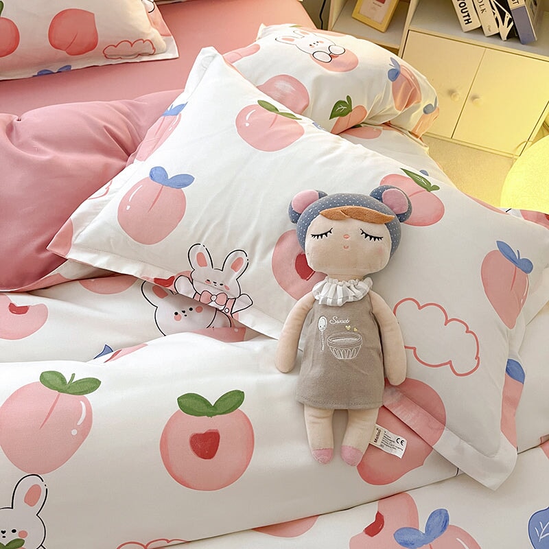 kawaiies-softtoys-plushies-kawaii-plush-White Bunny Peach Flower Bedding Set Home Decor 