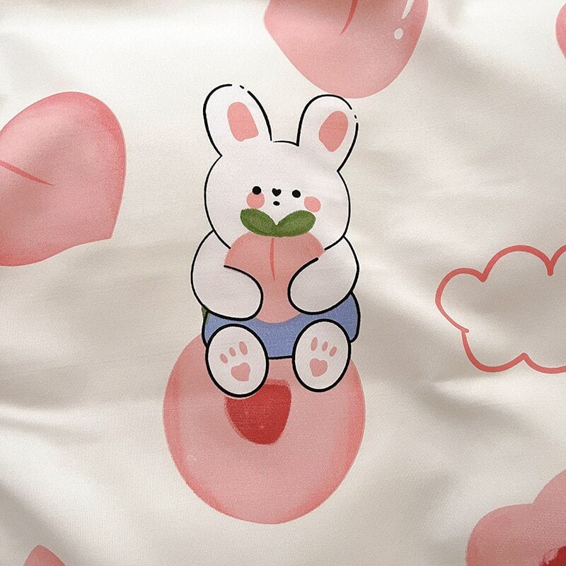 kawaiies-softtoys-plushies-kawaii-plush-White Bunny Peach Flower Bedding Set Home Decor 