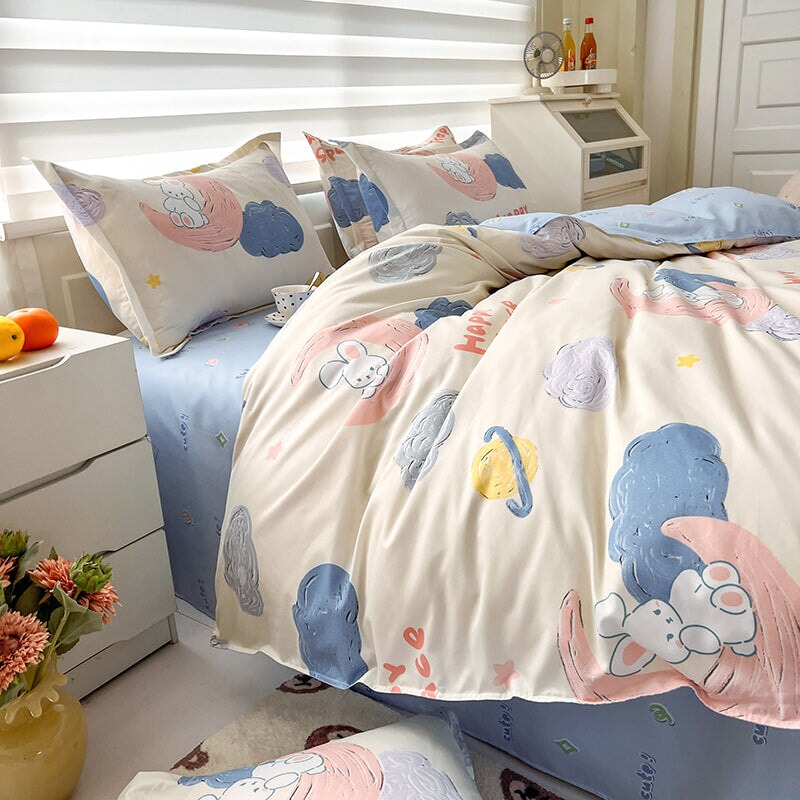 kawaiies-softtoys-plushies-kawaii-plush-White Bunny Space Moon Bedding Set Home Decor 