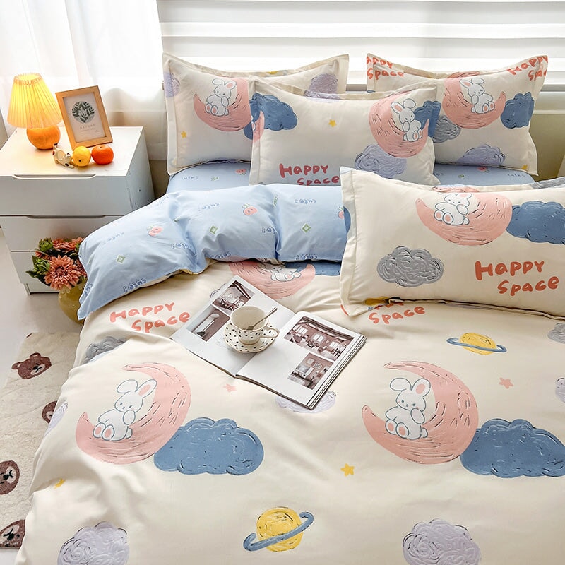 kawaiies-softtoys-plushies-kawaii-plush-White Bunny Space Moon Bedding Set Home Decor 