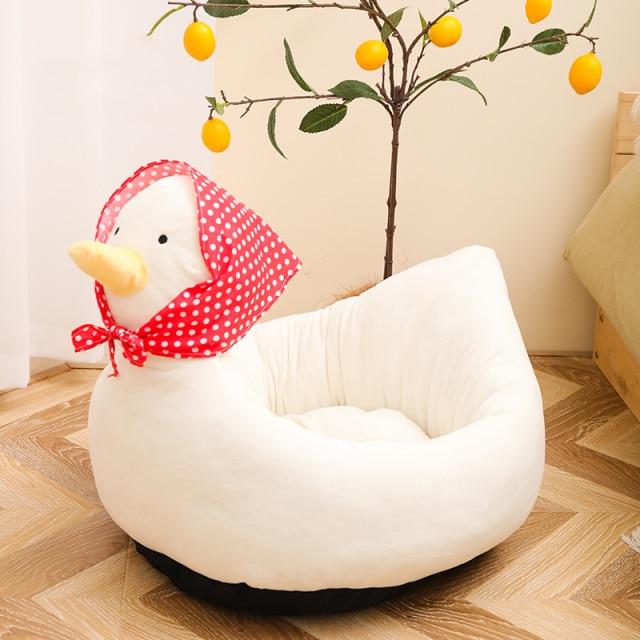 White Duck with Red Scarf Cat Dog Bed - Kawaiies - Adorable - Cute - Plushies - Plush - Kawaii