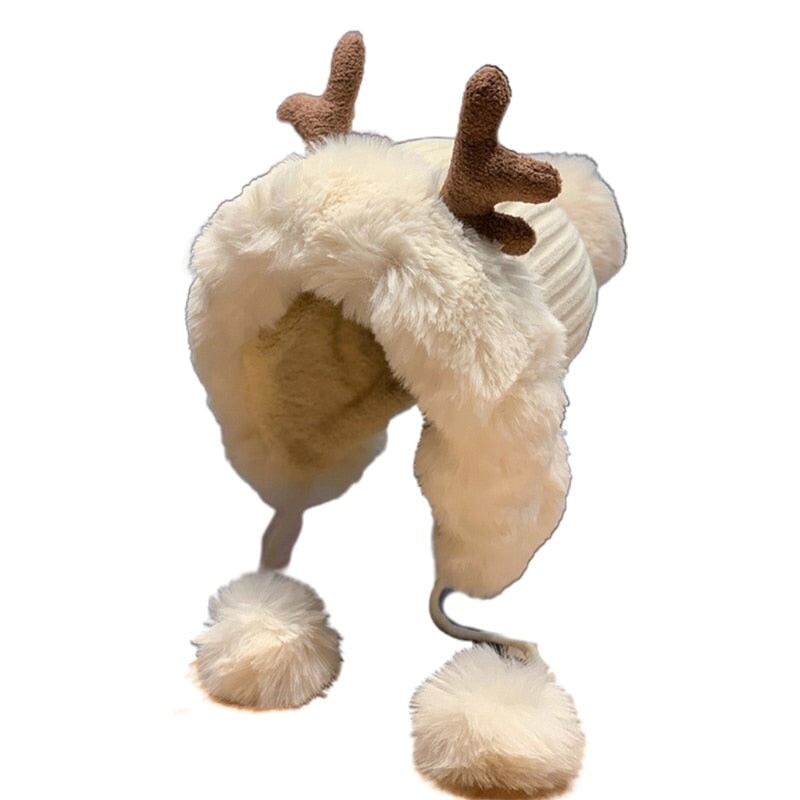 Winter Faux Fur Reindeer Beanie Hat - Kawaiies - Adorable - Cute - Plushies - Plush - Kawaii
