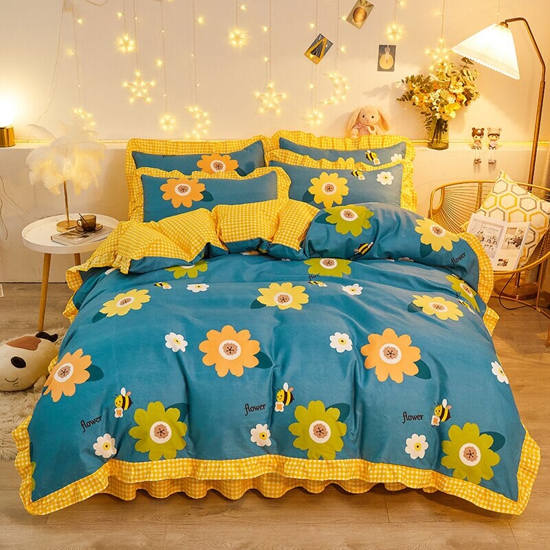 Yellow Floral Bedding Set Collection with Bed Sheet - Kawaiies - Adorable - Cute - Plushies - Plush - Kawaii