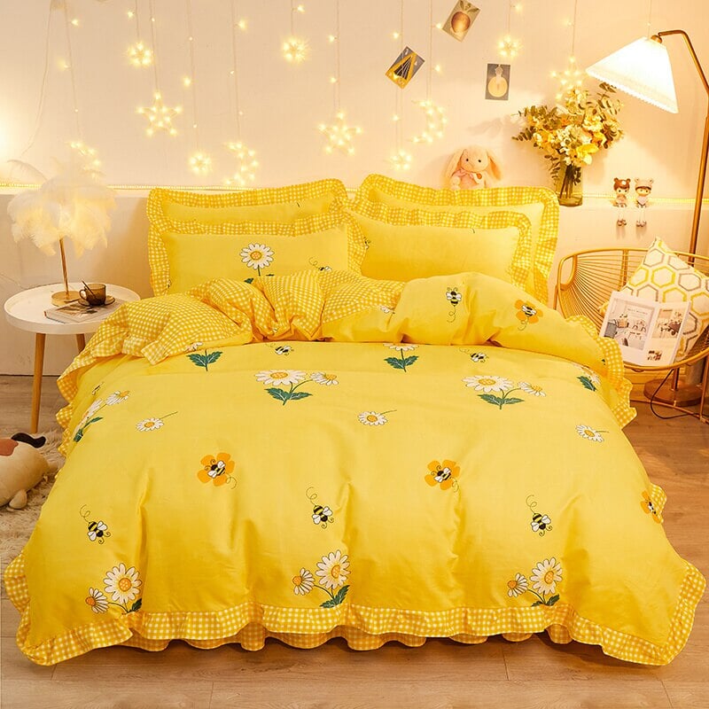 Yellow Floral Bedding Set Collection with Bed Sheet – Kawaiies
